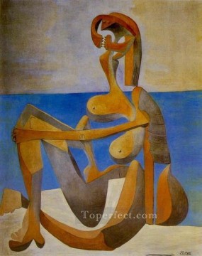 Baigneuse assise au bord de la mer 1930 キュビスト Oil Paintings
